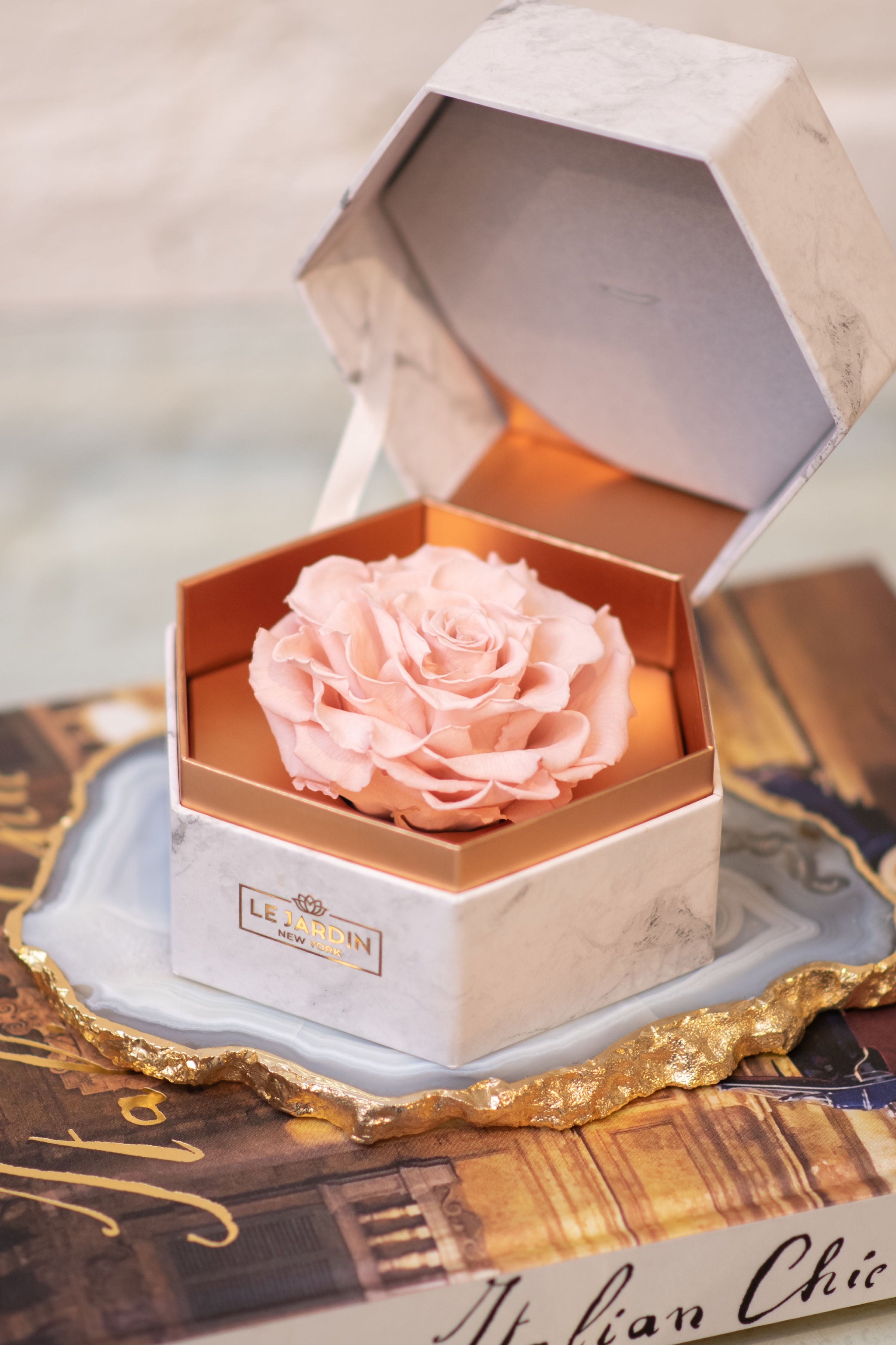 Rosebud Ring Box, Pink with Stem